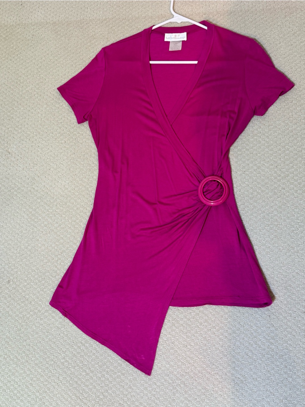 Soft Surroundings Fuchsia Faux-Wrap Top with Ring Accent